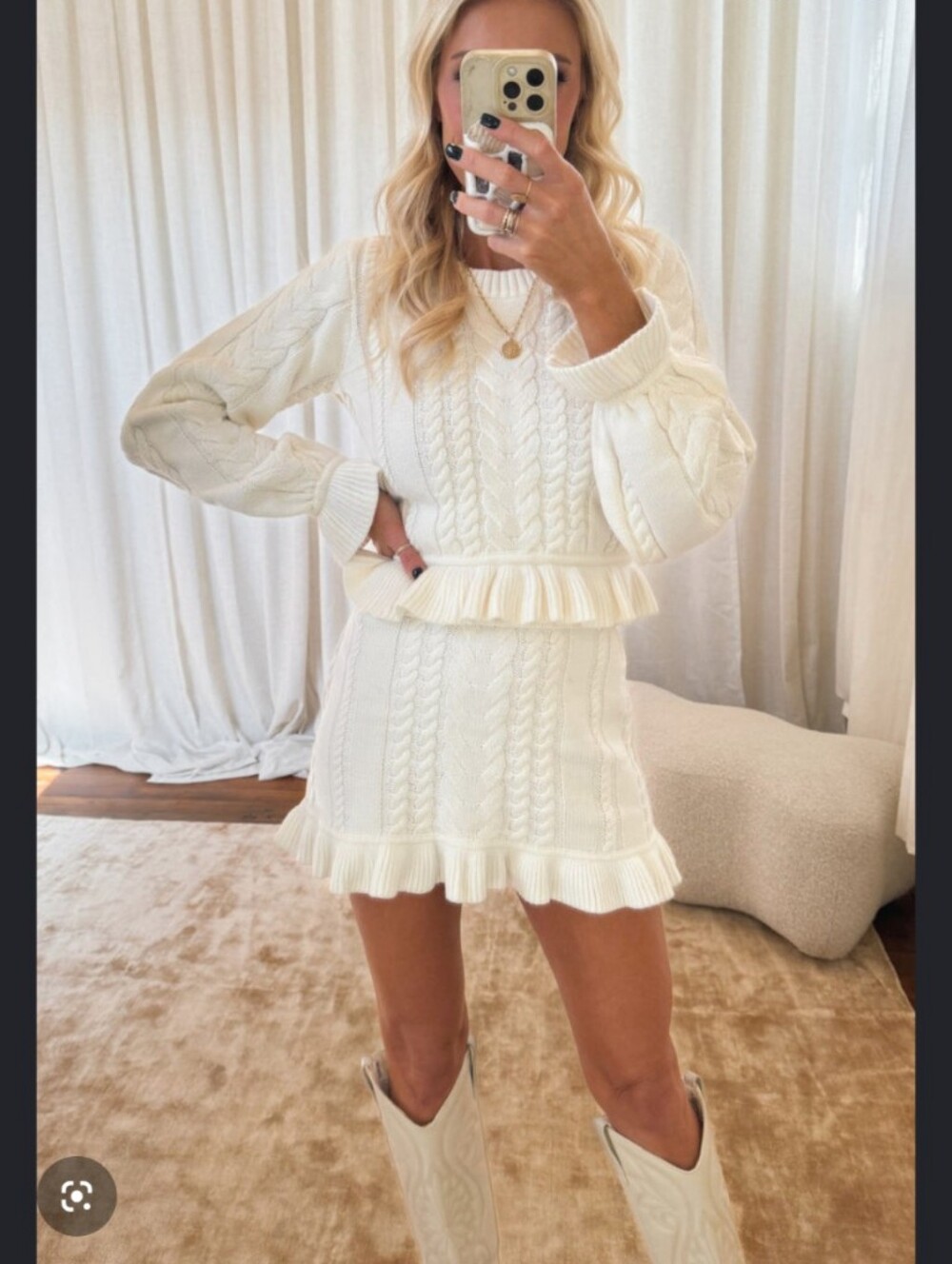 Show Me Your Mumu Ridley Ruffle Skirt Cream Cable Knit